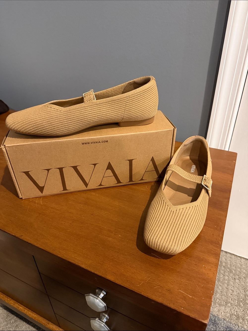 Vivaia Women's Camel Mary Jane Flats with Buckle Strap